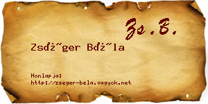 Zséger Béla névjegykártya